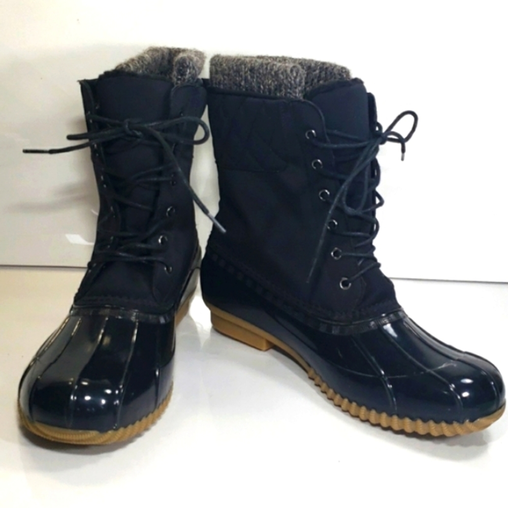 Justfabulous Waterproof Leather & Rubber Black Women's Boots &Fur OnTop Size 9.5